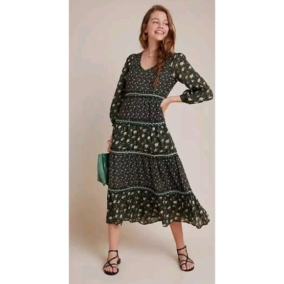 Anthropologie Dresses & Skirts - ANTHROPOLOGIE Karoline Tiered Floral Maxi Dress Boho Cottagecore Womens Size 8